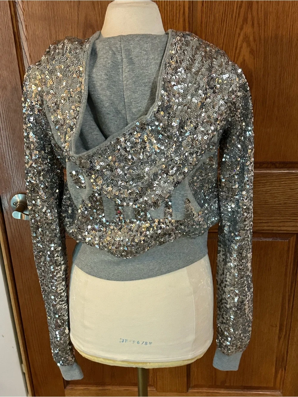 PINK Victoria's Secret Silver Sequin 'LOVE PINK' Hoodie - Picture 7 of 10